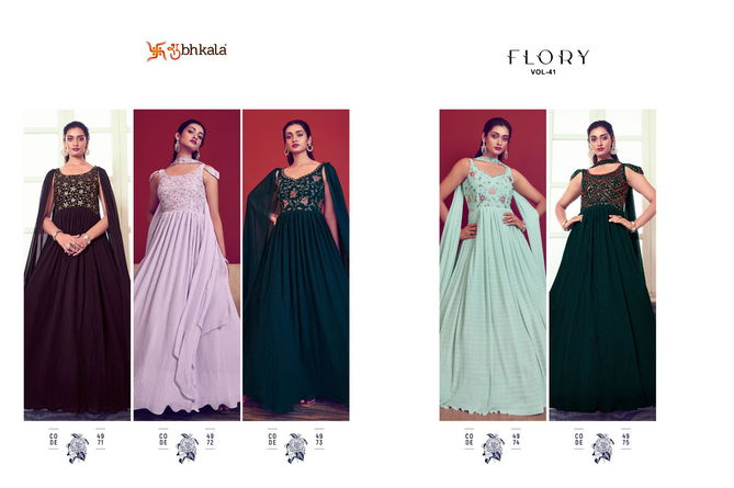 Flory Vol 41 By Kf Shubhkala Georgette Embroidered Party Wear Gown Wholesale Market In Surat
